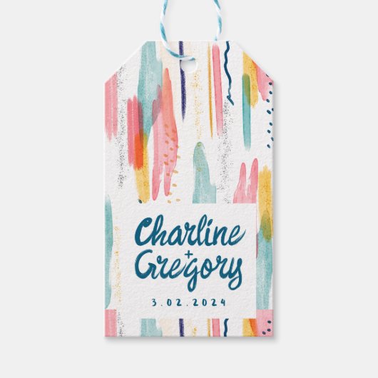 Wasserfarbene Abstrakte Pinselstriche Hochzeiten Geschenkanhänger (Vorderseite)