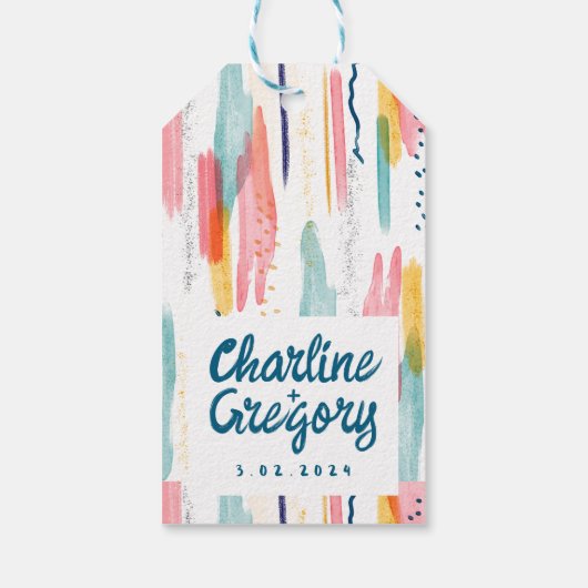 Wasserfarbene Abstrakte Pinselstriche Hochzeiten Geschenkanhänger (Rückseite)