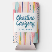 Wasserfarbene Abstrakte Pinselstriche Hochzeiten Selters Dosenkühler (Rückseite)