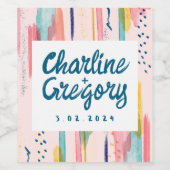 Wasserfarbene Abstrakte Pinselstriche Hochzeiten Weinetikett (Einzelnes Label)