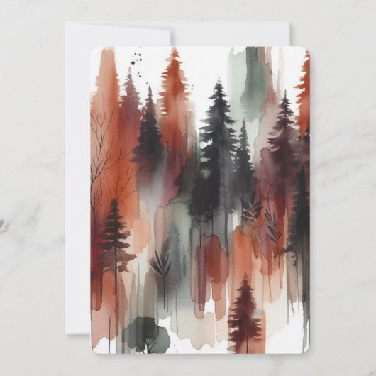 Wasserfarbene Abstrakte Waldbrunnen Orange Hochzei Einladung (Rückseite)