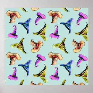 Wasserfarbene alte Hüte: blauer Hintergrund. Poster