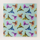 Wasserfarbene alte Hüte: blauer Hintergrund. Puzzle (Horizontal)