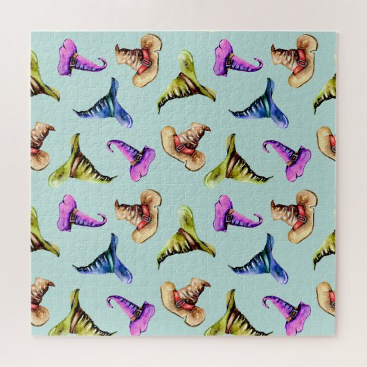 Wasserfarbene alte Hüte: blauer Hintergrund. Puzzle (Horizontal)