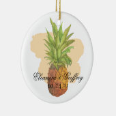 Wasserfarbene Ananas Tropisches Sommerhochzeitssli Keramik Ornament (Rechts)