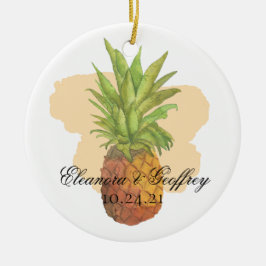 Wasserfarbene Ananas Tropisches Sommerhochzeitssli Keramik Ornament
