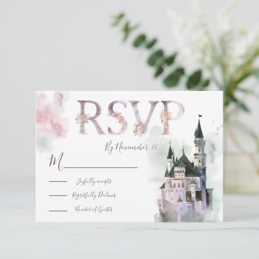 Wasserfarbene Antwortkarten für das verzauberte Sc RSVP Karte (Stehend Vorderseite)