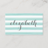 Wasserfarbene Aquamarine grüne Streifen Feminine Visitenkarte (Vorderseite)