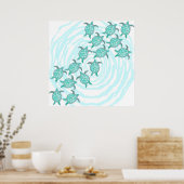 Wasserfarbene Aquamarine Meeresschildkröten auf Wi Poster (Küche)