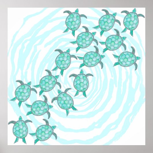 Wasserfarbene Aquamarine Meeresschildkröten auf Wi Poster (Vorne)