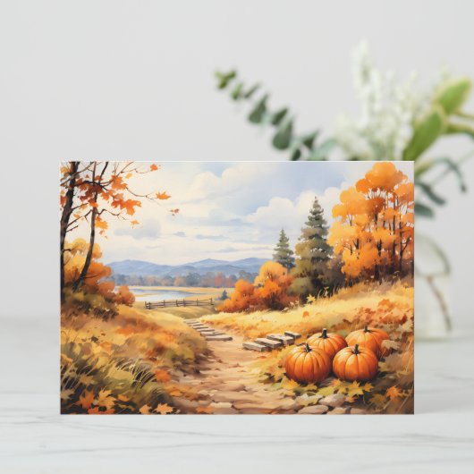Wasserfarbene Autumn Road Pumpkin Fallende Blätter Ankündigung (Stehend Vorderseite)