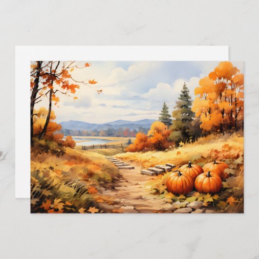 Wasserfarbene Autumn Road Pumpkin Fallende Blätter Ankündigung (Vorne/Hinten)