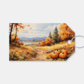 Wasserfarbene Autumn Road Pumpkin Fallende Blätter Geschenkanhänger (Vorderseite (Horizontal))
