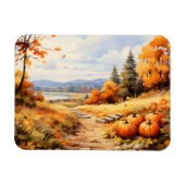 Wasserfarbene Autumn Road Pumpkin Fallende Blätter Magnet (Horizontal)