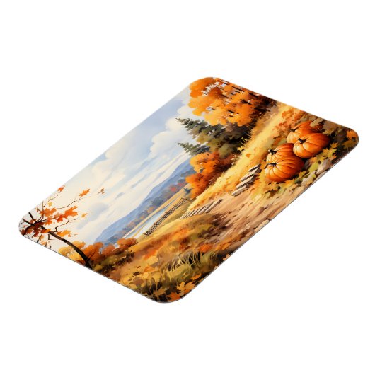 Wasserfarbene Autumn Road Pumpkin Fallende Blätter Magnet (Linke Seite)