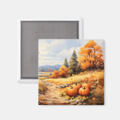 Wasserfarbene Autumn Road Pumpkin Fallende Blätter Magnet (Vorderseite/Rückseite)