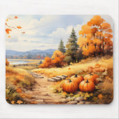 Wasserfarbene Autumn Road Pumpkin Fallende Blätter Mousepad (Vorne)