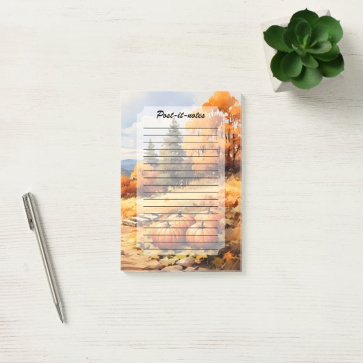 Wasserfarbene Autumn Road Pumpkin Fallende Blätter Post-it Klebezettel (Büro)