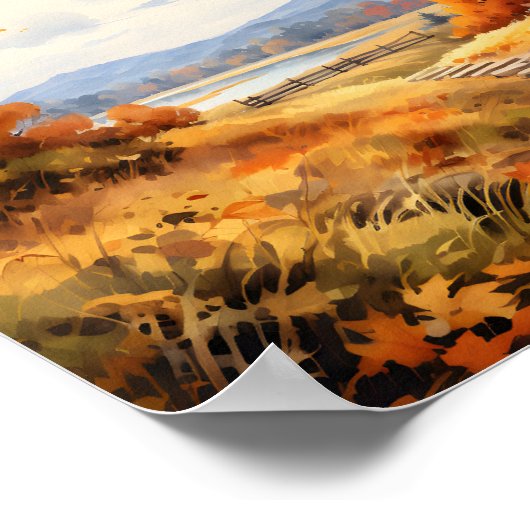 Wasserfarbene Autumn Road Pumpkin Fallende Blätter Poster (Ecke)