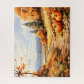 Wasserfarbene Autumn Road Pumpkin Fallende Blätter Puzzle (Vertikal)