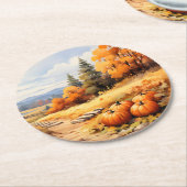 Wasserfarbene Autumn Road Pumpkin Fallende Blätter Runder Pappuntersetzer (Angewinkelt)