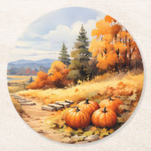 Wasserfarbene Autumn Road Pumpkin Fallende Blätter Runder Pappuntersetzer (Vorderseite)