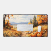 Wasserfarbene Autumn Road Pumpkin Fallende Blätter Schreibtischunterlage (Tastatur & Maus)