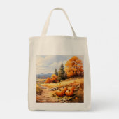 Wasserfarbene Autumn Road Pumpkin Fallende Blätter Tragetasche (Rückseite)