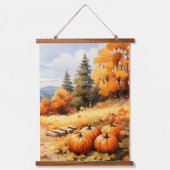 Wasserfarbene Autumn Road Pumpkin Fallende Blätter Wandteppich Mit Holzrahmen (Vorderseite)