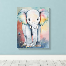 Wasserfarbene Baby-Elefanten-Wandkunst mit traumha