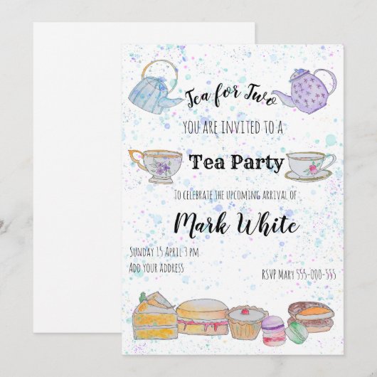 Wasserfarbene Babydusche (Junge) Einladung (Vorne/Hinten)