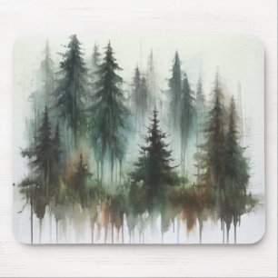 Wasserfarbene Bäume Rustikale Wildnis  Mousepad