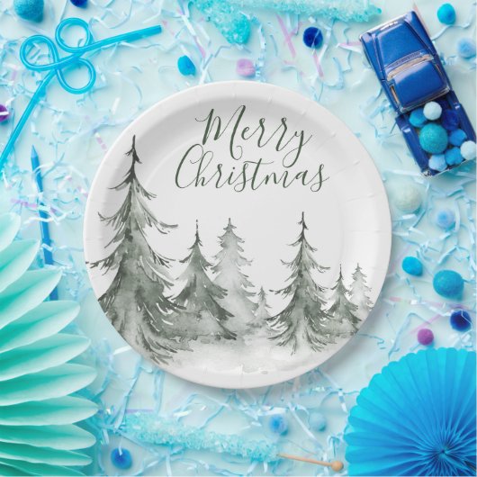 Wasserfarbene Bäume Winter, Weihnachtsfest Party Pappteller (Party)