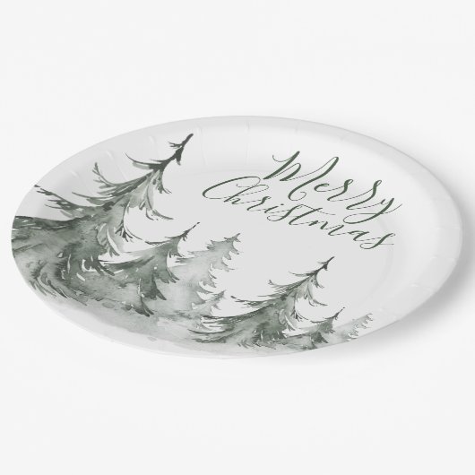 Wasserfarbene Bäume Winter, Weihnachtsfest Party Pappteller (Schrägansicht)