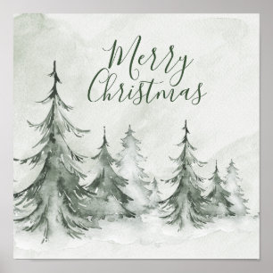 Wasserfarbene Bäume Winter, Weihnachtsfest Party Poster