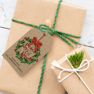 Wasserfarbene Beeren und Stechpalmen-Kranz Nachnam Geschenkanhänger