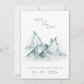 Wasserfarbene Berge Grün- und Weißwinters Hochzeit Save The Date (Vorderseite)