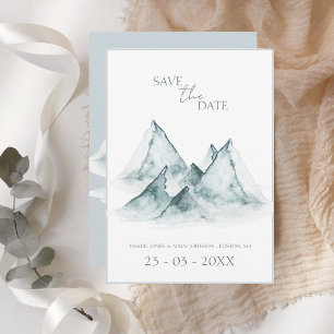 Wasserfarbene Berge Grün- und Weißwinters Hochzeit Save The Date