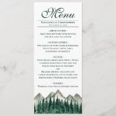 Wasserfarbene Berge & Pine Elegante Rustikale Hoch Menükarte (Vorderseite)