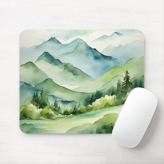 Wasserfarbene Berge und Bäume Mousepad (Mit Mouse)