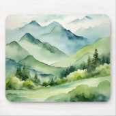 Wasserfarbene Berge und Bäume Mousepad (Vorne)