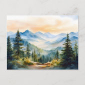 Wasserfarbene Berge und Pinienbäume Postkarte (Vorderseite)