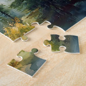 Wasserfarbene Berge und Pinienbäume Puzzle (Seite)