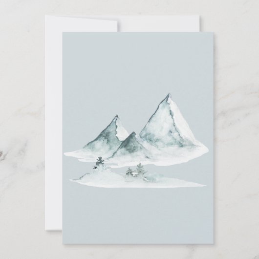 Wasserfarbene Bergregion Weißer Winter Hochzeit Einladung (Rückseite)