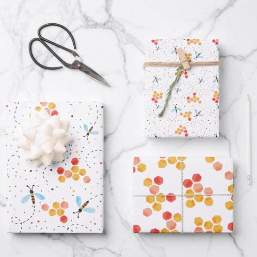 Wasserfarbene Biene Geschenkpapier Set (Vorderseite)