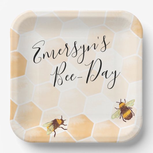 Wasserfarbene Biene zum Geburtstag Pappteller (Vorderseite)