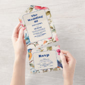 Wasserfarbene Birds Peony Chinoiserie Garten Hochz All In One Einladung (Abreißen)