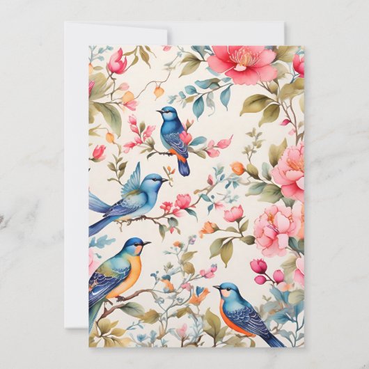 Wasserfarbene Birds Peony Chinoiserie Garten Hochz Einladung (Rückseite)