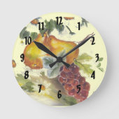 Wasserfarbene Birnen und Trauben Runde Wanduhr (Vorderseite)
