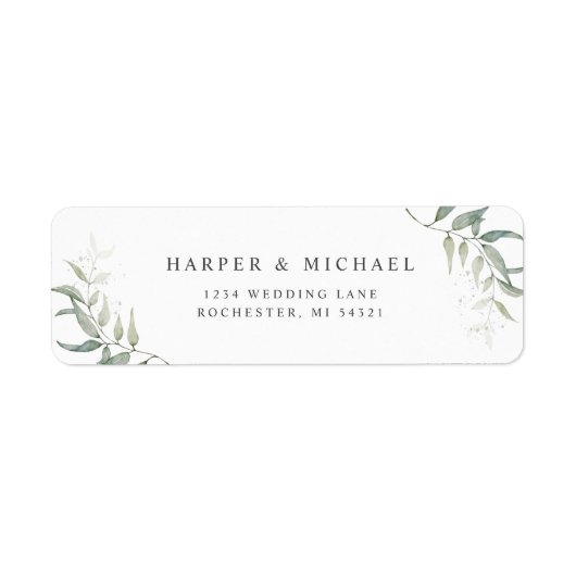 Wasserfarbene Blätter Hochzeitslabel (Vorne)